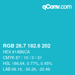 カラーコード: RGB 26.7 182.6 202 | qconv.com