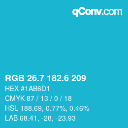 カラーコード: RGB 26.7 182.6 209 | qconv.com