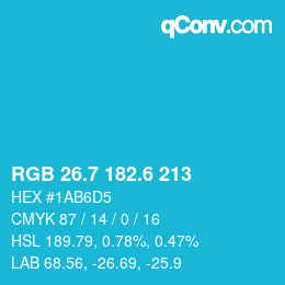 カラーコード: RGB 26.7 182.6 213 | qconv.com