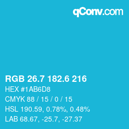 カラーコード: RGB 26.7 182.6 216 | qconv.com