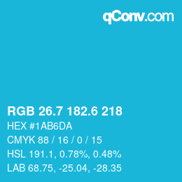 カラーコード: RGB 26.7 182.6 218 | qconv.com