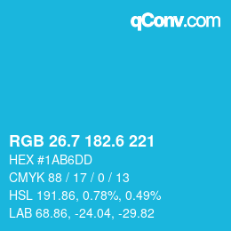 カラーコード: RGB 26.7 182.6 221 | qconv.com