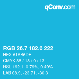 カラーコード: RGB 26.7 182.6 222 | qconv.com