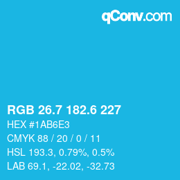 カラーコード: RGB 26.7 182.6 227 | qconv.com