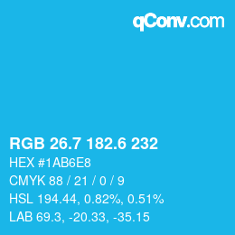 カラーコード: RGB 26.7 182.6 232 | qconv.com