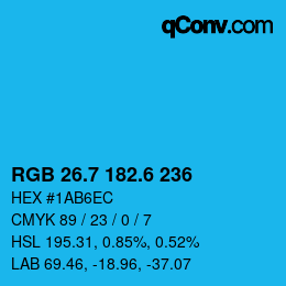 カラーコード: RGB 26.7 182.6 236 | qconv.com