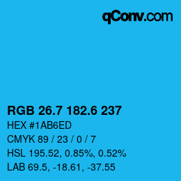 カラーコード: RGB 26.7 182.6 237 | qconv.com
