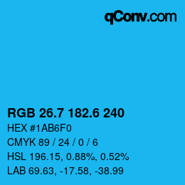 カラーコード: RGB 26.7 182.6 240 | qconv.com