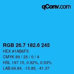 カラーコード: RGB 26.7 182.6 245 | qconv.com