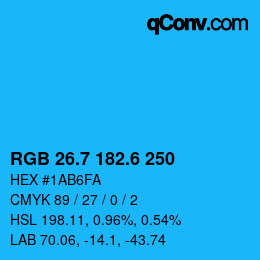 カラーコード: RGB 26.7 182.6 250 | qconv.com