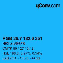 カラーコード: RGB 26.7 182.6 251 | qconv.com