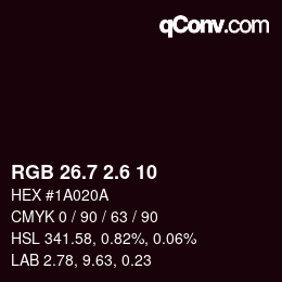 カラーコード: RGB 26.7 2.6 10 | qconv.com