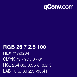 カラーコード: RGB 26.7 2.6 100 | qconv.com