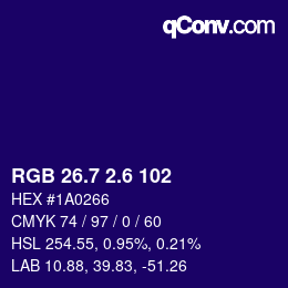 カラーコード: RGB 26.7 2.6 102 | qconv.com