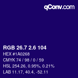 カラーコード: RGB 26.7 2.6 104 | qconv.com