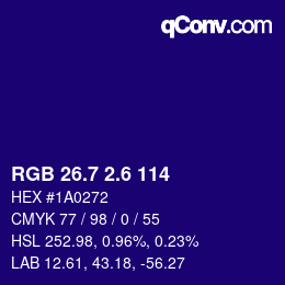 カラーコード: RGB 26.7 2.6 114 | qconv.com