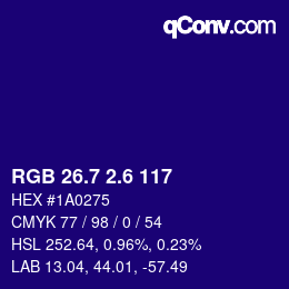 カラーコード: RGB 26.7 2.6 117 | qconv.com