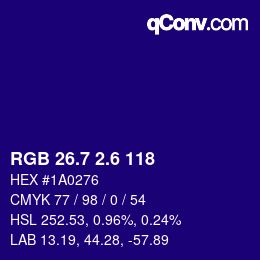 カラーコード: RGB 26.7 2.6 118 | qconv.com