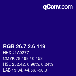 カラーコード: RGB 26.7 2.6 119 | qconv.com