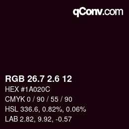 カラーコード: RGB 26.7 2.6 12 | qconv.com