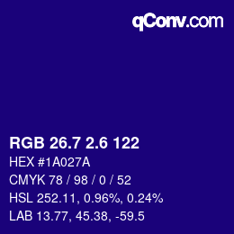 カラーコード: RGB 26.7 2.6 122 | qconv.com
