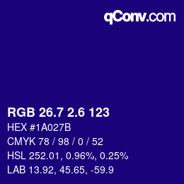 カラーコード: RGB 26.7 2.6 123 | qconv.com