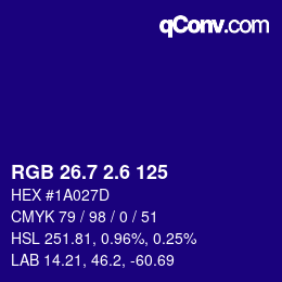 カラーコード: RGB 26.7 2.6 125 | qconv.com
