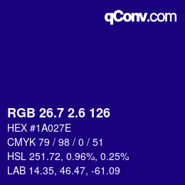 カラーコード: RGB 26.7 2.6 126 | qconv.com