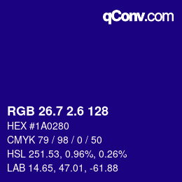 カラーコード: RGB 26.7 2.6 128 | qconv.com