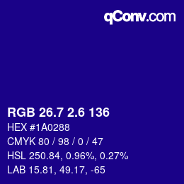 カラーコード: RGB 26.7 2.6 136 | qconv.com