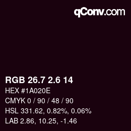 カラーコード: RGB 26.7 2.6 14 | qconv.com