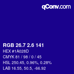 カラーコード: RGB 26.7 2.6 141 | qconv.com