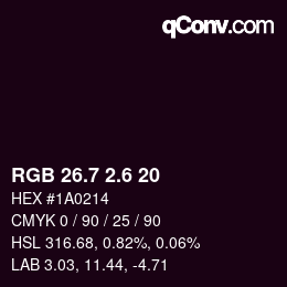 カラーコード: RGB 26.7 2.6 20 | qconv.com