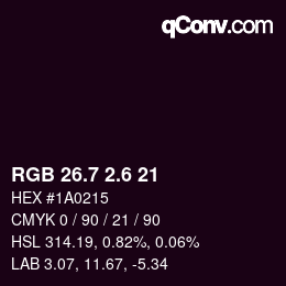 カラーコード: RGB 26.7 2.6 21 | qconv.com
