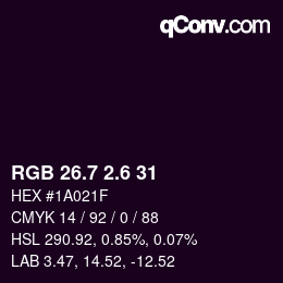 カラーコード: RGB 26.7 2.6 31 | qconv.com