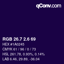 カラーコード: RGB 26.7 2.6 69 | qconv.com