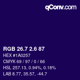 カラーコード: RGB 26.7 2.6 87 | qconv.com