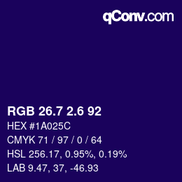カラーコード: RGB 26.7 2.6 92 | qconv.com