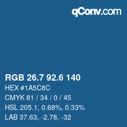 カラーコード: RGB 26.7 92.6 140 | qconv.com