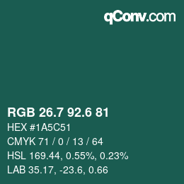 カラーコード: RGB 26.7 92.6 81 | qconv.com