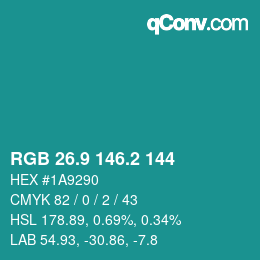 カラーコード: RGB 26.9 146.2 144 | qconv.com