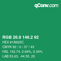 カラーコード: RGB 26.9 146.2 92 | qconv.com