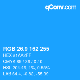 カラーコード: RGB 26.9 162 255 | qconv.com