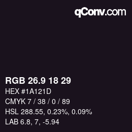 Color code: RGB 26.9 18 29 | qconv.com
