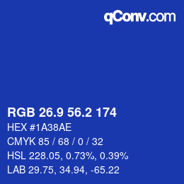 カラーコード: RGB 26.9 56.2 174 | qconv.com