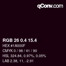 カラーコード: RGB 26 0.4 15.4 | qconv.com