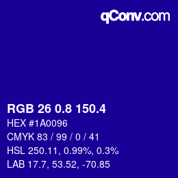 カラーコード: RGB 26 0.8 150.4 | qconv.com
