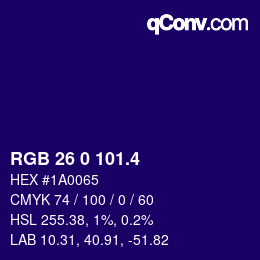 カラーコード: RGB 26 0 101.4 | qconv.com