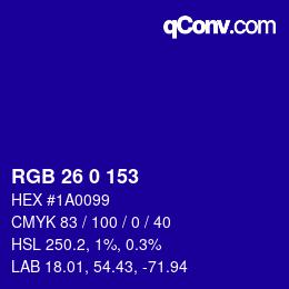 Color code: RGB 26 0 153 | qconv.com