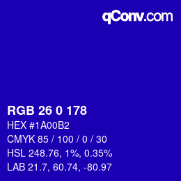 Color code: RGB 26 0 178 | qconv.com